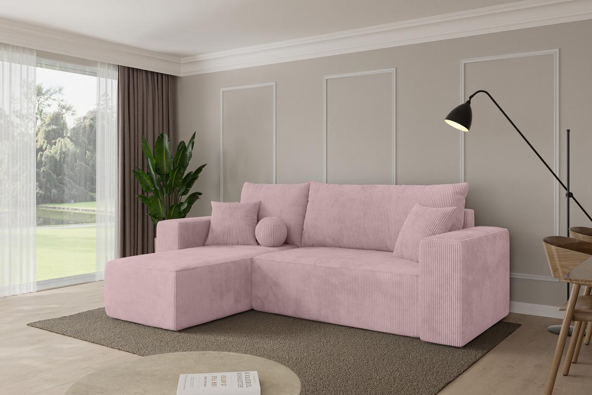 ECKSOFA mit Schlaffunktion Ottomane Links SENO-L 249x139x85 Rosa Cord - Schwarz/Rosa, Holzwerkstoff/Kunststoff (249/139cm) - ALTDECOR
