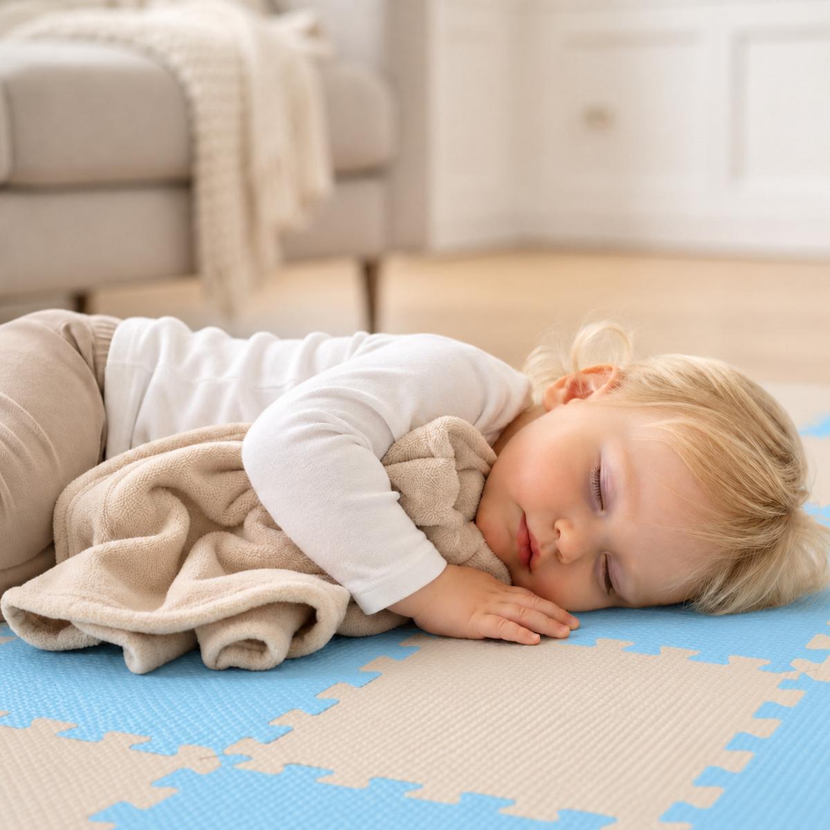 SPIELMATTE ab Null - 180/90/1 cm Puzzlematte Beige - Beige/Hellblau, Kunststoff (30/30cm) - Littletom