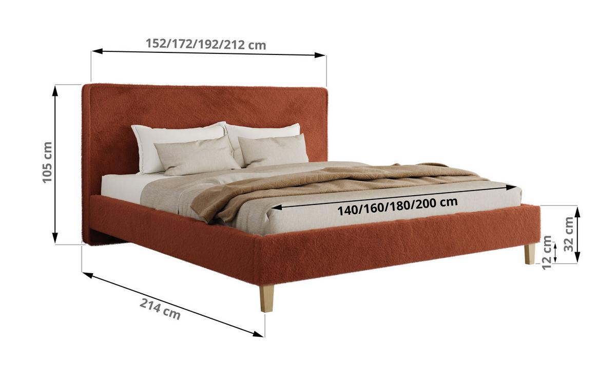 POLSTERBETT LUMARO CLASSIC 200/200 - Orange Plüsch - Matratze Foam - Orange/Kernbuche, Holz/Textil (200/200cm) - MKS