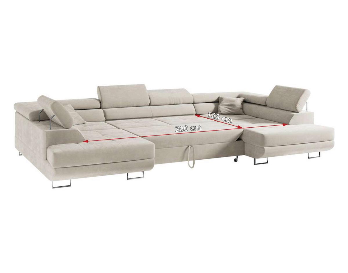 WOHNLANDSCHAFT GUSTAW U Beige Velvet - Beige/Silberfarben, Textil/Metall (340/55/205cm) - MKS