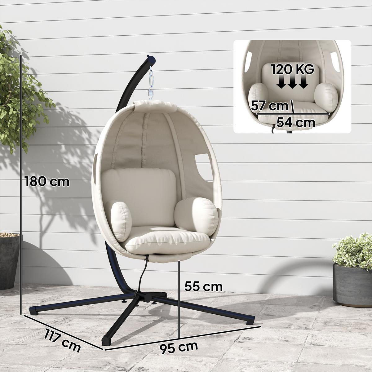 HÄNGESESSEL Verzinkter-Stahl Polyester Hellgrau - Hellgrau, Textil/Metall (95/180/117cm) - Outsunny