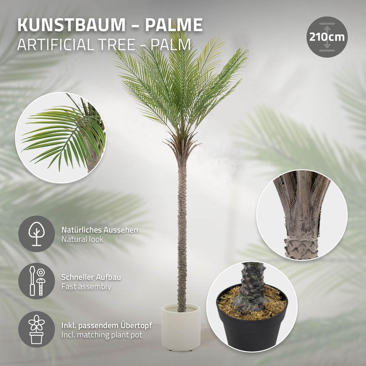 KUNSTPFLANZE Palme - Anthrazit/Grün, Holz/Kunststoff (210cm) - ML-DESIGN