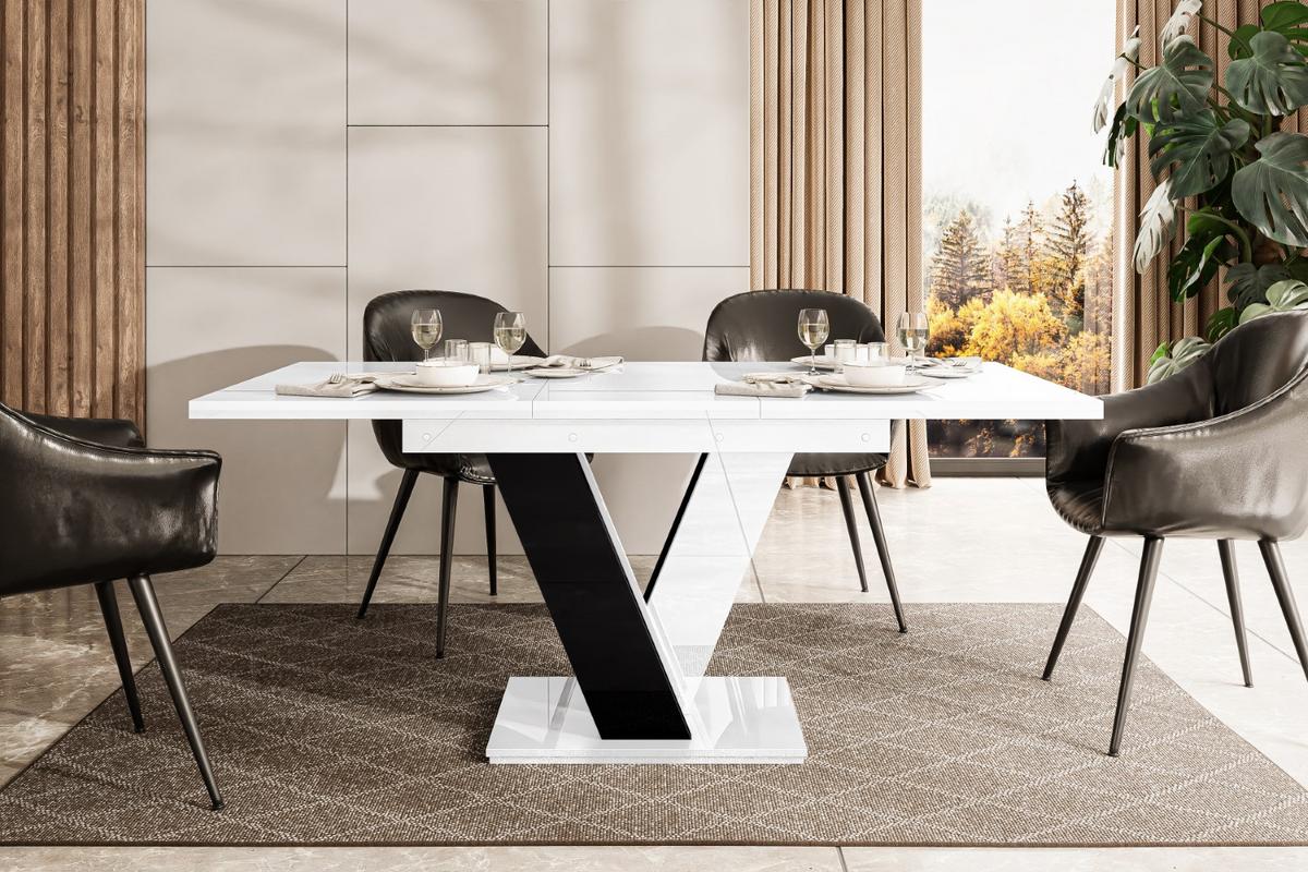 ESSTISCH ausziehbar 120 -160x80x75 cm - Hochglanz Weiß/Hochglanz Schwarz - ASIV - Weiß, Holzwerkstoff (120/80/75cm) - ALTDECOR