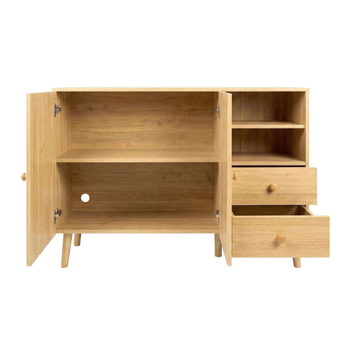 SIDEBOARD 118cm mit gewölbten Türen, 2 Schubladen, für Wohnzimmer - Naturfarben, Holzwerkstoff (118/82/35cm) - Urban Meuble
