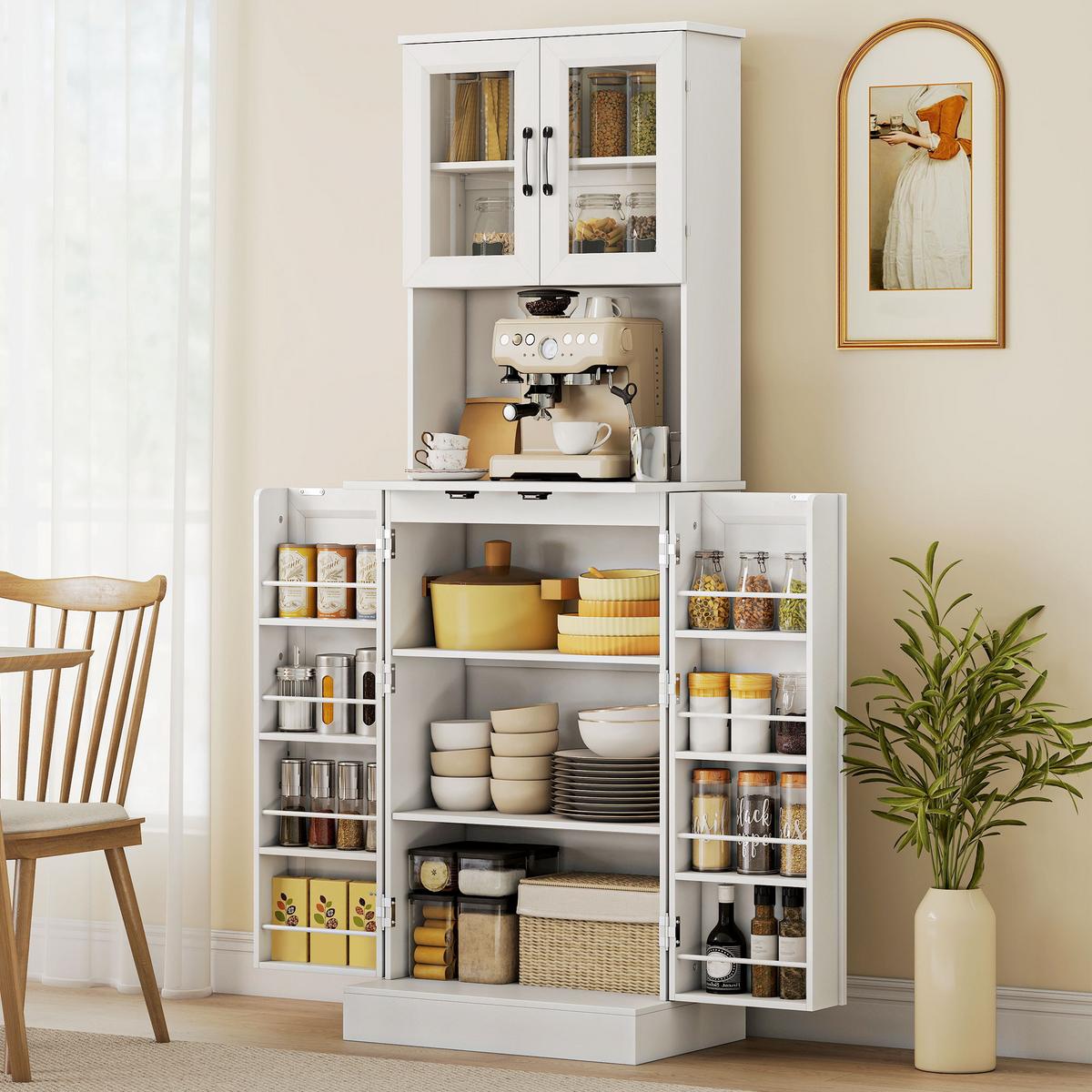 KÜCHENSCHRANK Buffetschrank mit 4 Türen Arbeitsplatte 60 x 39,5 x 180 cm Weiß - Schwarz/Weiß, Holzwerkstoff/Metall (39.5/180/60cm) - HOMCOM