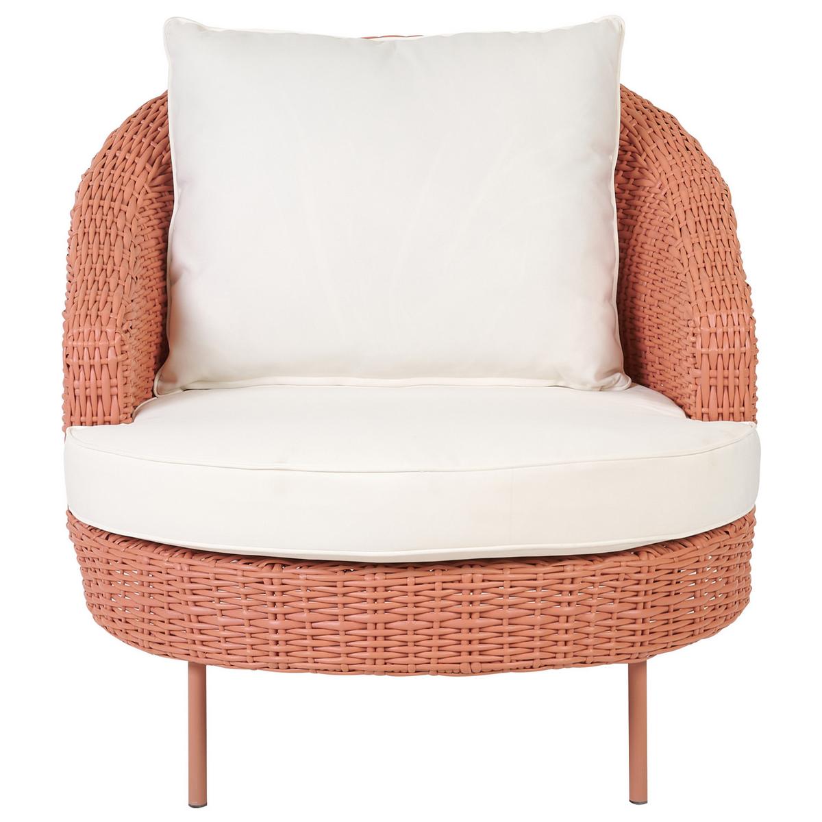 SESSEL mit Ottomane Rattan PE pfirsichrosa Arcille - Rosa, Kunststoff (80/80/151cm) - Beliani