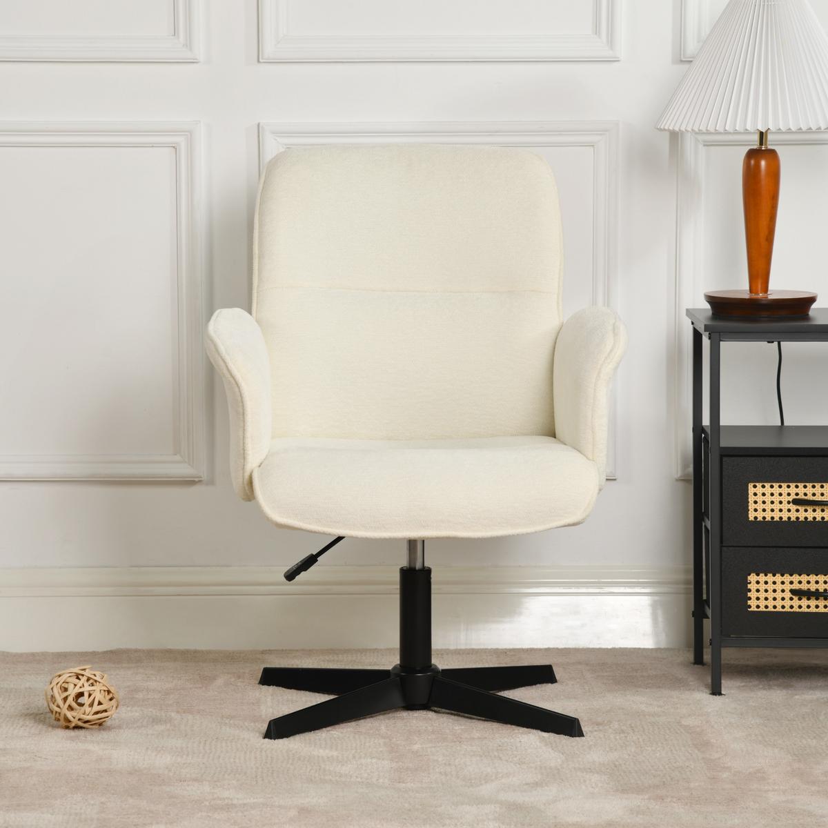 DREHSTUHL Armlehnsessel mit Drehfunktion in Beige, höhenverstellbar - Beige/Weiß, Metall (59/93/62cm) - Urban Meuble
