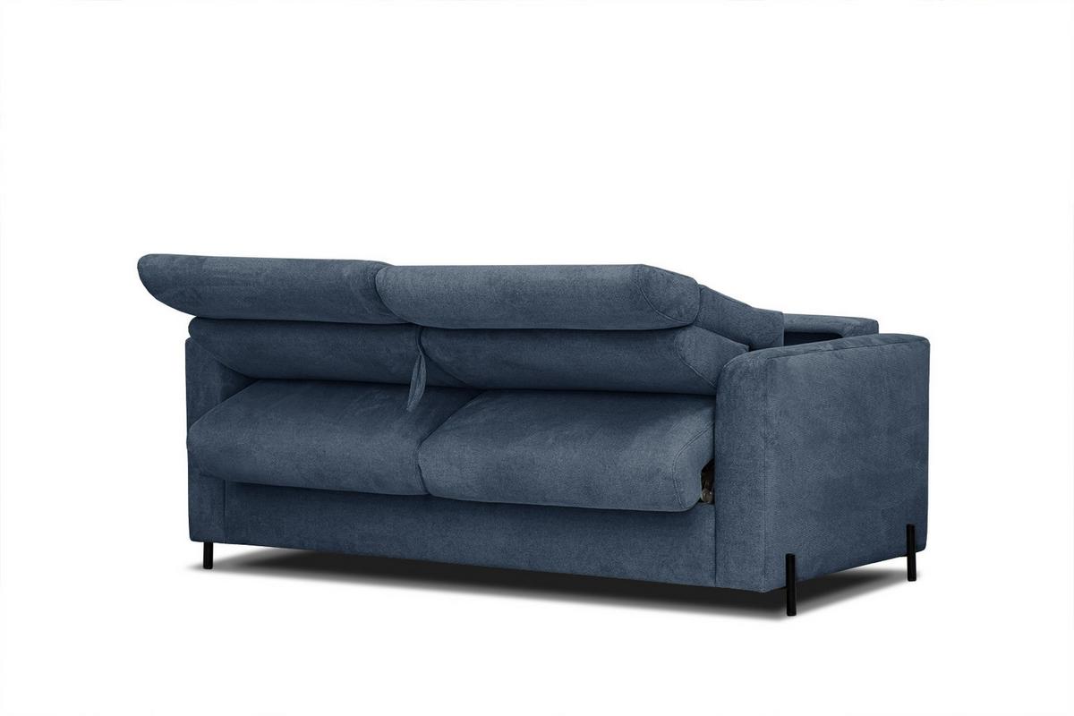 SOFA MEZO 3-Sitzer mit Schlaffunktion, dunkelblau - Schwarz/Dunkelblau, Holz/Textil (232/90/107cm) - Wozimo