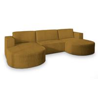 WOHNLANDSCHAFT VEZZO P Gelb Kordstoff mit Schlaffunktion - Gelb/Grau, Holz/Kunststoff (347/85/174cm) - MASSENO