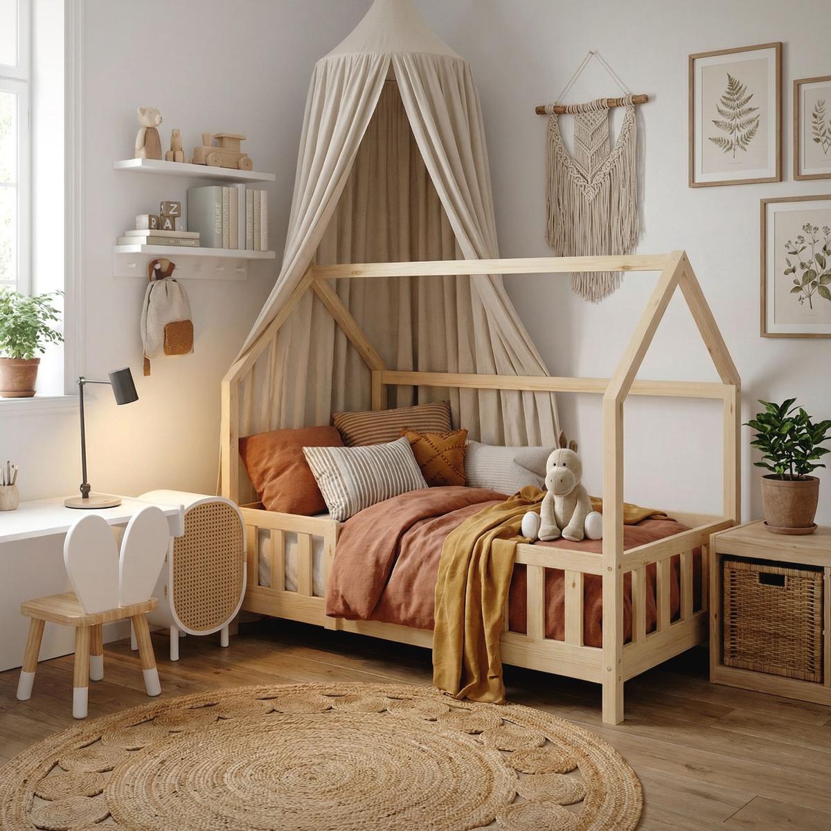 KINDERBETT 70x140 cm mit Matratze & Rausfallschutz Natur aus Kiefernholz - Naturfarben, Holz (70/140cm) - ML-DESIGN