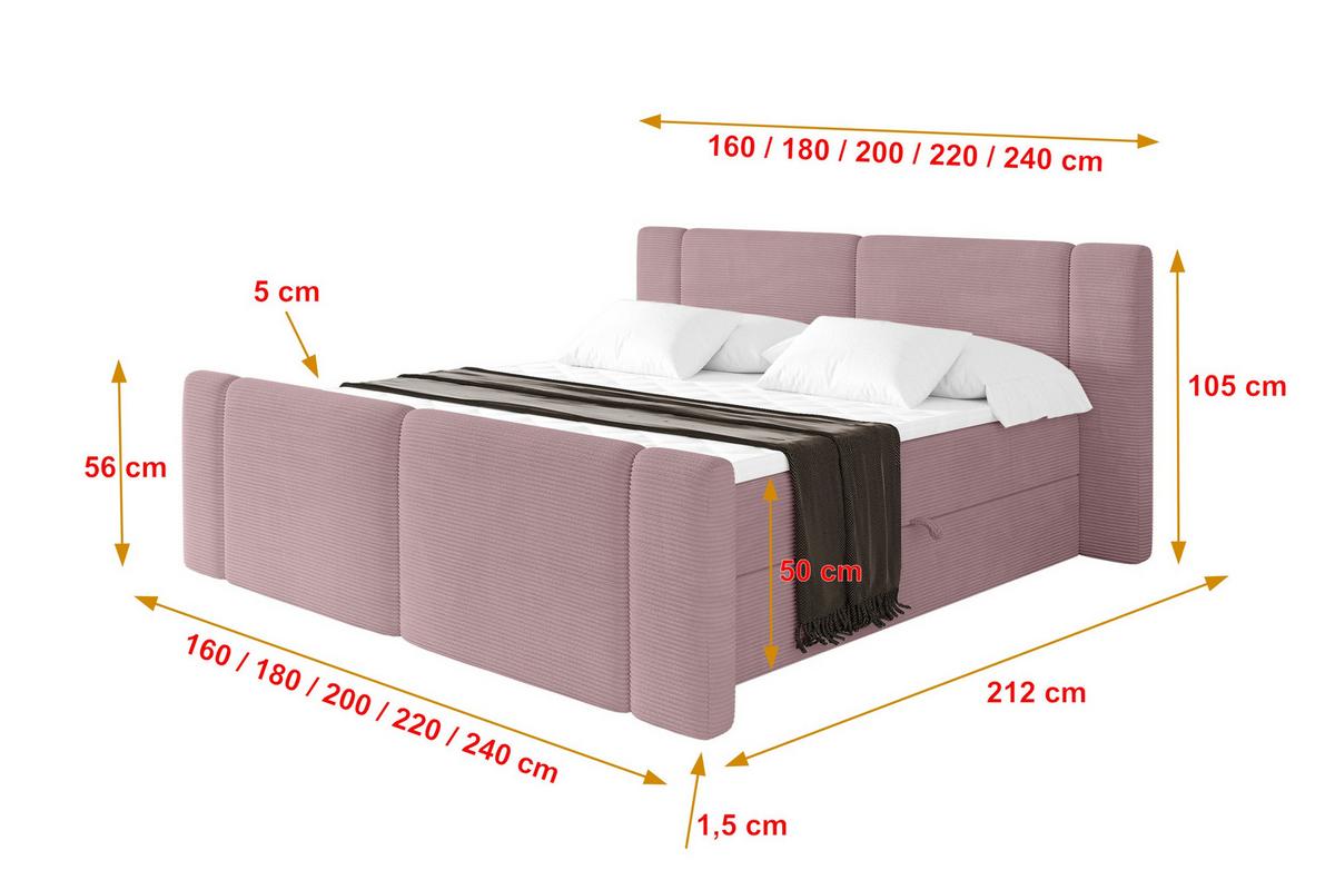 BOXBETT mit Matratze H3 - EVON Zanozek - 180x200 cm Rosa - Rosa, Holzwerkstoff (180/200cm) - ALTDECOR