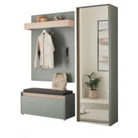 GARDEROBE Set 4-teilig, Salbei Grün und Eiche 170 x 200 cm mit Garderobenschrank und Spiegel - Salbeigrün/Eichefarben, Glas/Holz (170/200/40cm) - Furn.Design