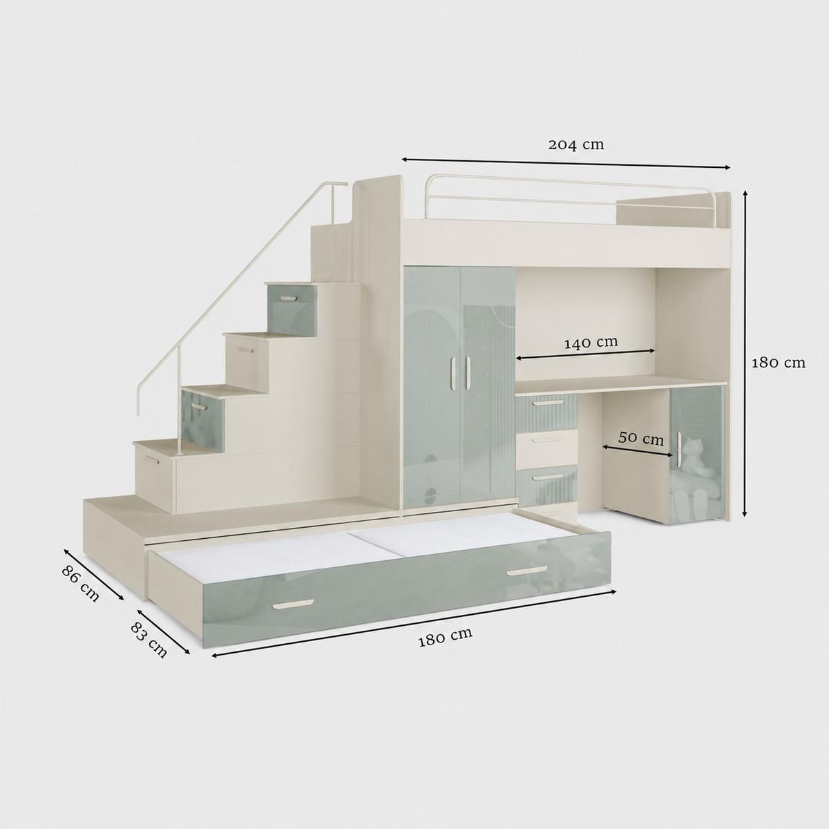 KASCHMIR Kinderset RAJ 5, Hochglanz - Kaschmir/Mintgrün, Holzwerkstoff (320/180/86cm) - Lookway