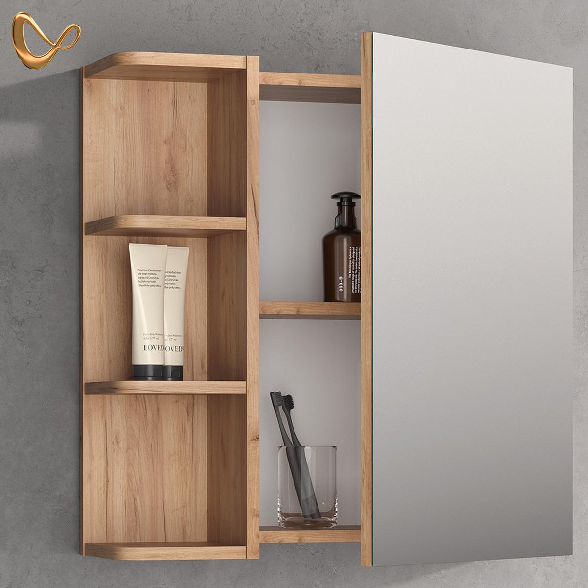 SPIEGELSCHRANK Fucino Goldkraft Eiche 62 x 64 cm - Honigeiche, Holzwerkstoff (62/64/20.8cm) - Livinity®