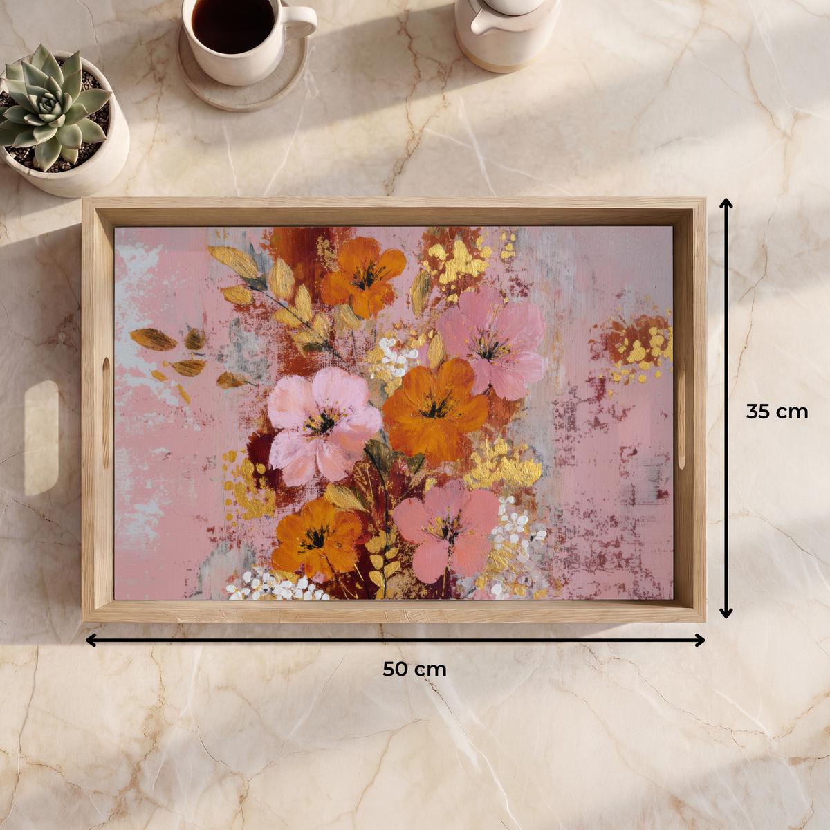 TABLETT Malerei - Blumen - Rustikal - Rosa 50x35 cm - Rosa, Holz (50/5/5cm) - OnlyWow