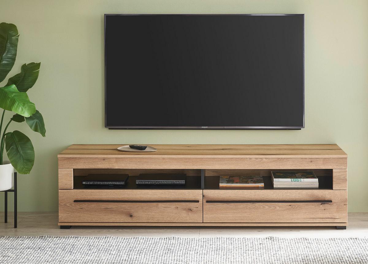 TV-LOWBOARD Eiche Evoke, TV Unterschrank 180 cm, Soft-Close-Funktion - Eichefarben/Schwarz, Holzwerkstoff/Kunststoff (180/47/42cm) - Furn.Design