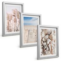 BILDER SET 3er Set - 20x30 cm Silberner Rahmen - Strandmuscheln Seegras - Silberfarben, Kunststoff (20/30cm) - TULUP
