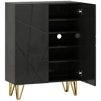 SCHUHSCHRANK mit 2 Türen, Schuhregal, Schuhaufbewahrung mit 3 Ablagen Schwarz - Schwarz Hochglanz/Goldfarben, Holzwerkstoff/Metall (31.5/95/72cm) - HOMCOM
