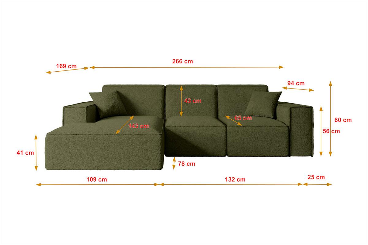 ECKSOFA Ottomane Links SERRA-L - 266x169x80 cm Dunkelgrau Cord - Dunkelgrau/Schwarz, Holzwerkstoff/Kunststoff (165/266cm) - ALTDECOR