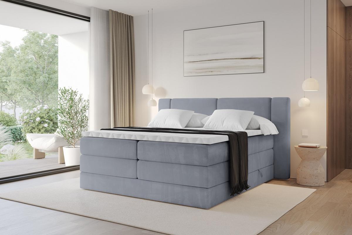 BOXSPRINGBETT mit Matratze H3/H4 - EVON KING - 180x200 cm Grau - Grau, Holzwerkstoff (180/200cm) - ALTDECOR