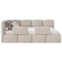KINDERBETT Cloudy Hellbeige 90x200 cm, mit Matratze & Rausfallschutz, Kopfteil links, Samt - Ecru/Schwarz, Kunststoff/Textil (90/200cm) - Selsey