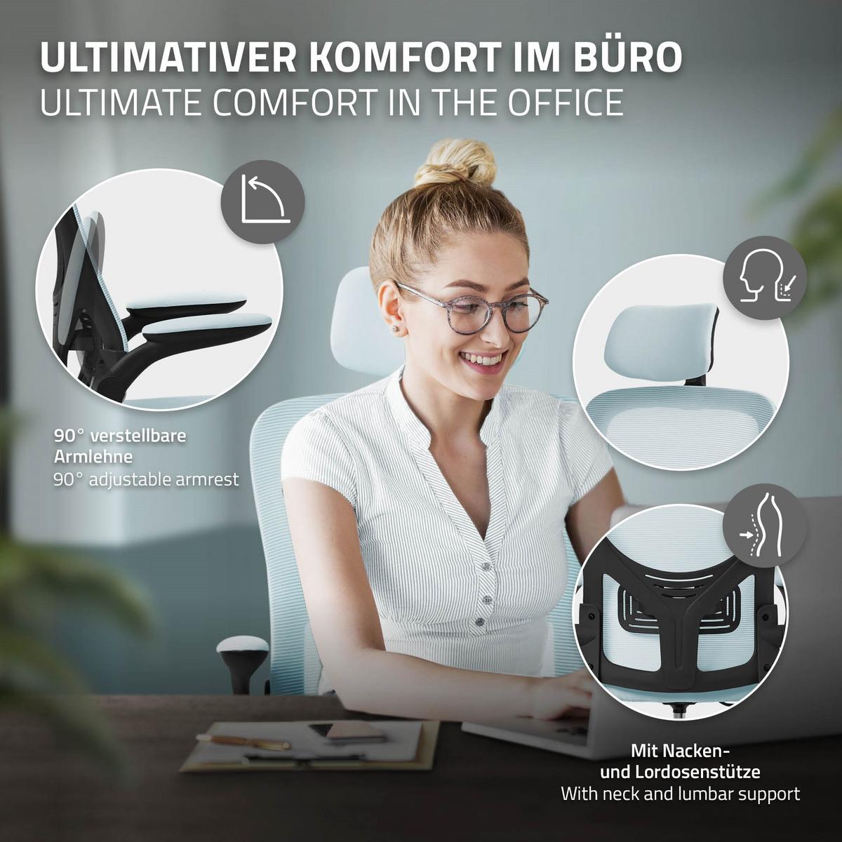 BÜROSTUHL Blau - Blau/Schwarz, Kunststoff (60.5/121/60cm) - ML-DESIGN