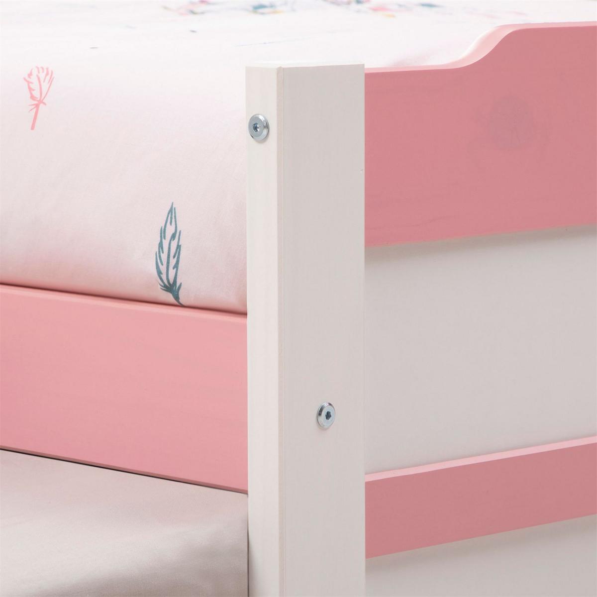 TANDEMBETT LORENA 90x190 cm weiß/rosa - Weiß/Rosa, Holz (99/48/195cm) - IDIMEX