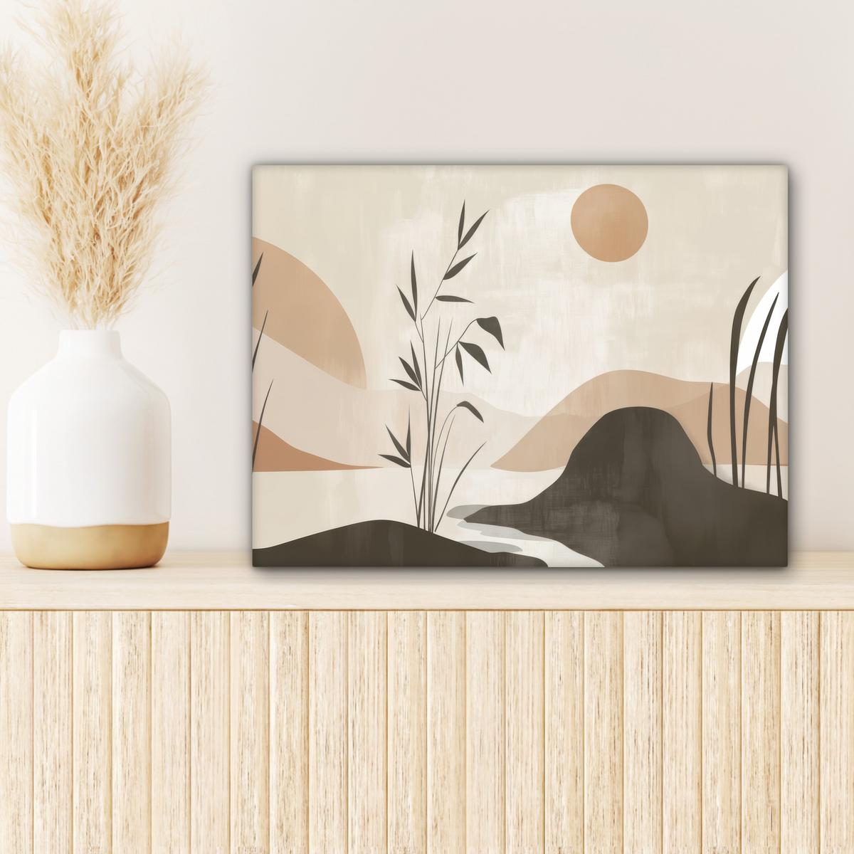 LEINWANDBILD Japandi - Landschaft - Beige Wandbild 40x30 cm - Cognac, Textil (40/30cm) - MuchoWow