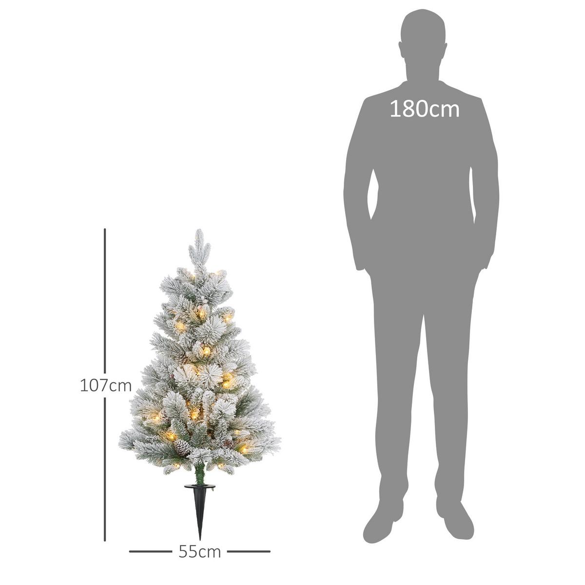 107 cm Künstlicher Weihnachtsbaum, 2er-Set mit 100 LED-Lichten flammhemmend - Weiß/Grün, Kunststoff/Metall (107cm) - HOMCOM