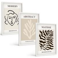 BILDER SET 3er Set - 40x60 cm Weißer Rahmen - Gesicht Blätter Kunst Matisse - Weiß, Kunststoff (40/60cm) - TULUP