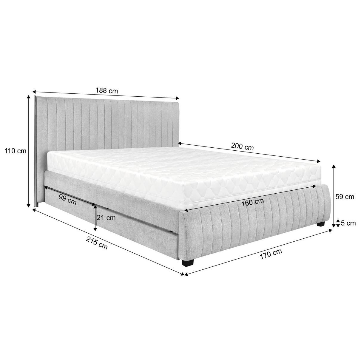 POLSTERBETT Calma mit Taschenfedernmatratze 26 cm, 2 Bettkastenschubladen, 160x200 cm, Bouclé-Stoff, Dunkelgrau - Dunkelgrau, Textil (160/200cm) - Beautysofa