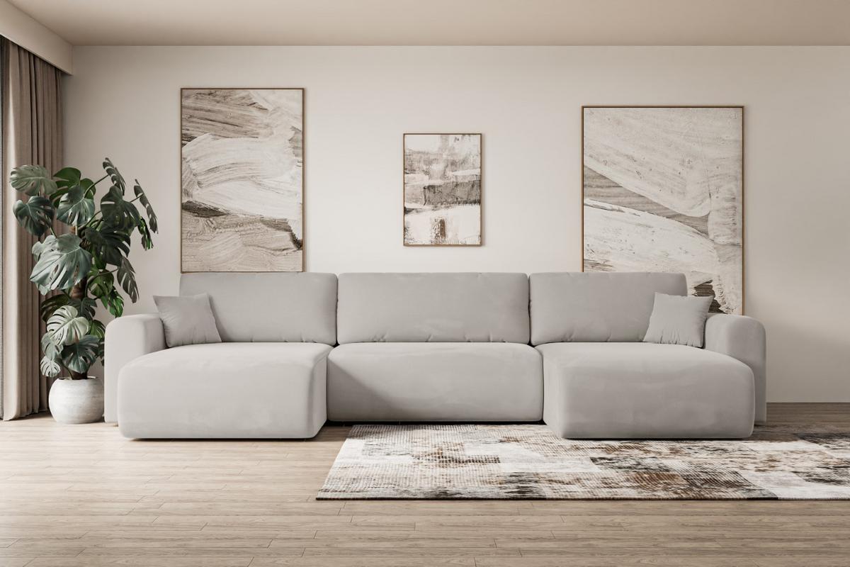 WOHNLANDSCHAFT mit Schlaffunktion und Bettkasten ORRO-U - 362x145x83 cm Hellbraun Velours - Hellbraun/Schwarz, Holzwerkstoff/Kunststoff (362/83/145cm) - ALTDECOR