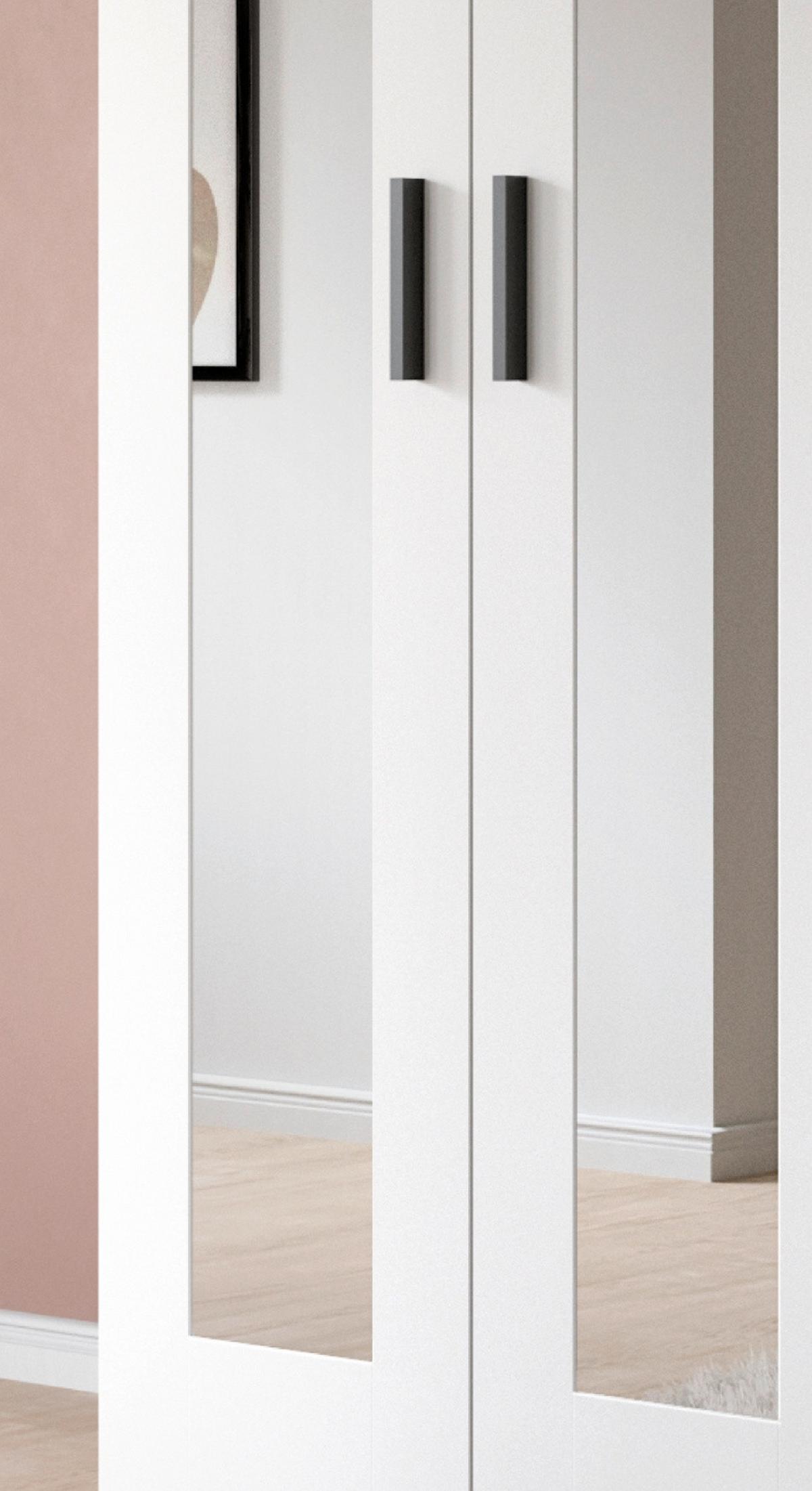 KLEIDERSCHRANK in weiß 280 x 194 cm skandinavisch, Drehtürenschrank 7-türig mit Spiegel - Schwarz/Weiß, Glas/Holzwerkstoff (280/194/56cm) - Inn.Furn