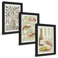 BILDER SET 3er Set - 20x30 cm Schwarzer Rahmen - Rustikale Cocktails mit Olivenblüten - Schwarz, Kunststoff (20/30cm) - TULUP