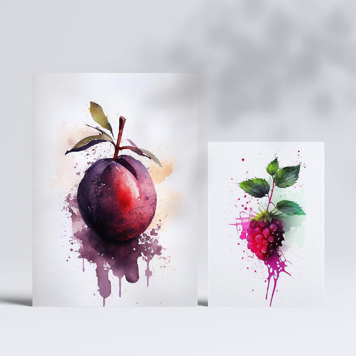 POSTER Set Mit 6 Lila Früchte Plakate Von Obst, Gemüse Im Aquarell Kunst Stil A3 & A4 Rahmenlos - Klar, Papier (29/3cm) - Nacnic
