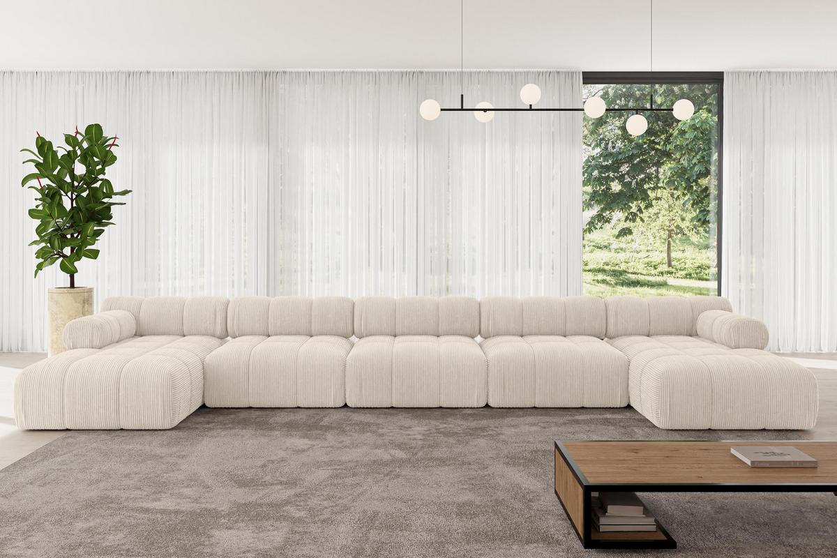 WOHNLANDSCHAFT modulares Sofa Tesso-U3 - 475x160x70 cm Beige Cord - Beige, Holzwerkstoff/Textil (475/70/160cm) - ALTDECOR