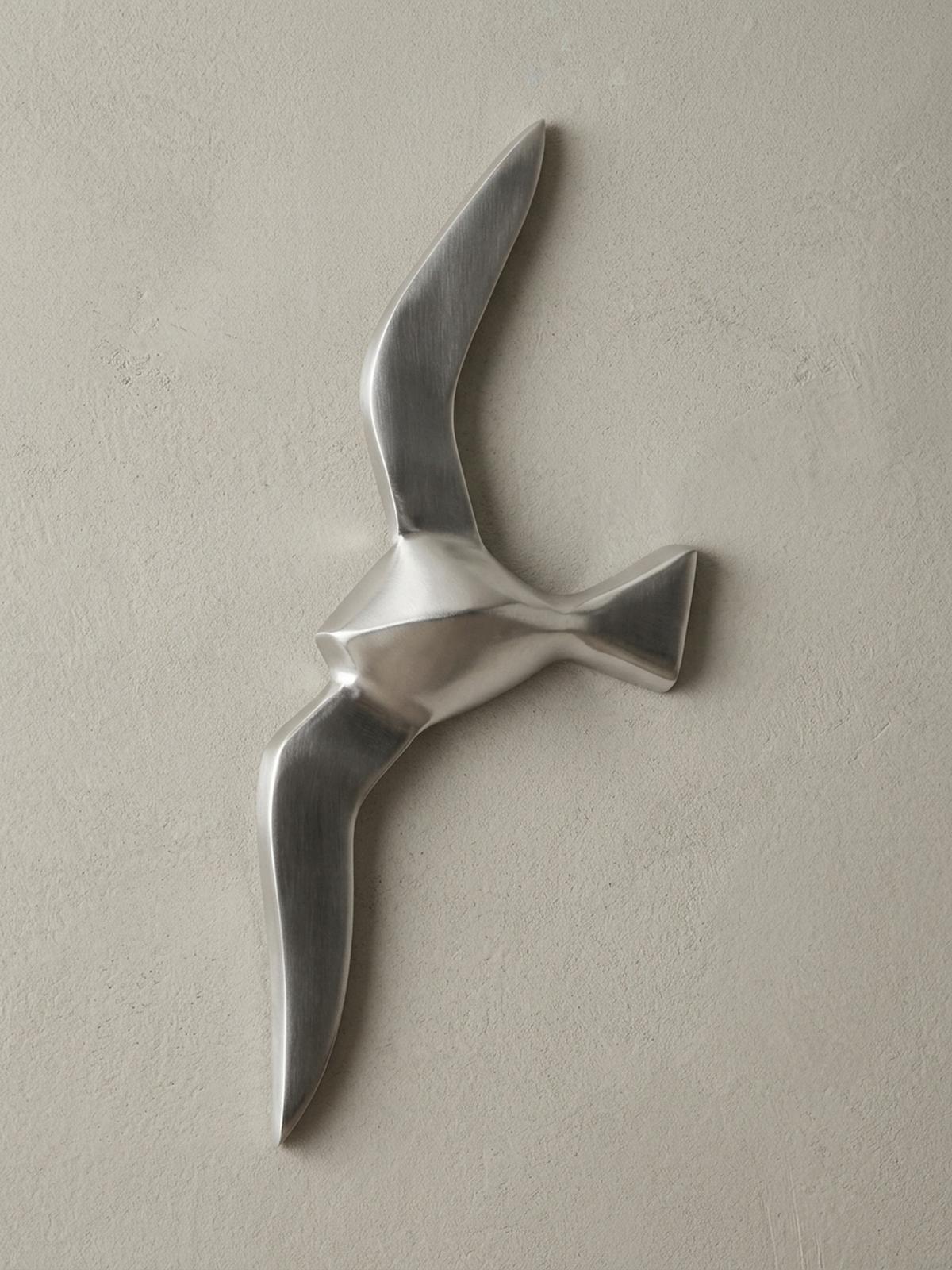 WANDDEKO Möwe Aluminium silberfarben poliert 30 cm mit Wandhalterung - Silberfarben, Metall (30/13/3cm) - KADIMA DESIGN