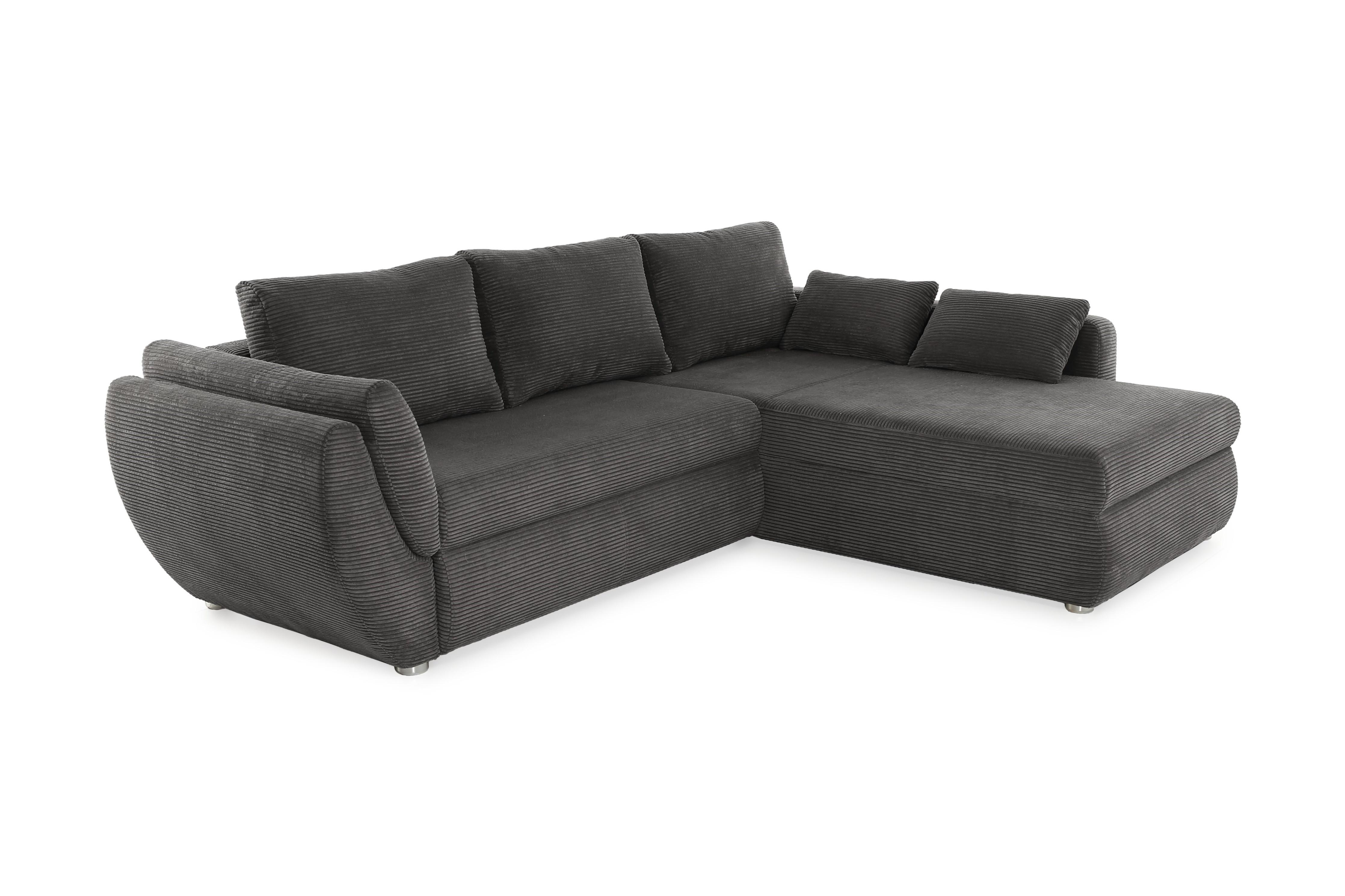 ECKSOFA mit Schlaffunktion und Bettkasten, seitenverkehrt montierbar B272/T200/H88 cm, Liegefläche 128x224 cm, Cord Dunkelgrau / 15226 - Chromfarben/Dunkelgrau, Kunststoff/Textil (272/200cm) - luma-home