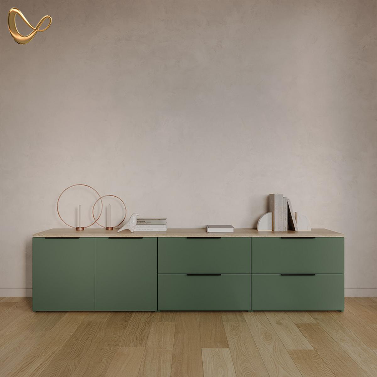 WOHNWAND Piave Grün 3 Teile - Grün, Holzwerkstoff (80/50/40cm) - Livinity®