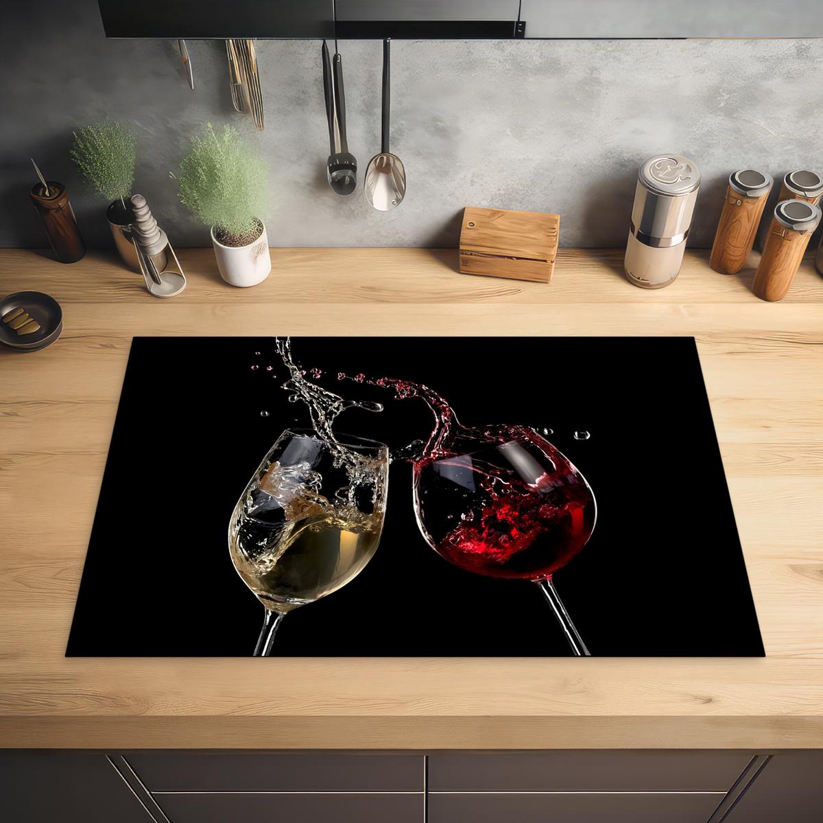 HERDABDECKPLATTE Rotwein - Weißwein - Glas - Schwarz Induktionsschutz 80x52.2 cm - Weinrot, Kunststoff (80.2/52.2/0.2cm) - MuchoWow