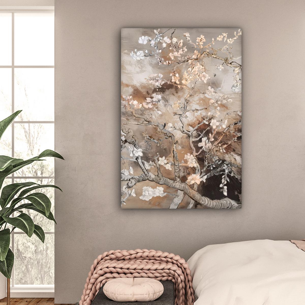 LEINWANDBILD Mandelblüte - Kunst - Van Gogh - Beige - Abstrakt Deko XXL 80x120 cm - Braun, Textil (80/120cm) - MuchoWow