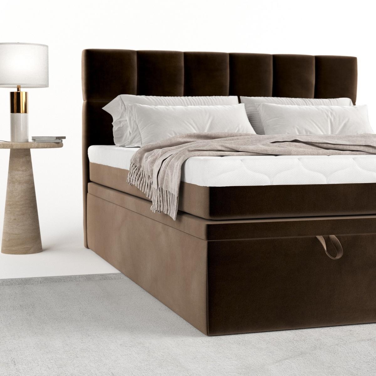 BOXBETT Elano 140/200 cm Braun im Kronos Stoff - Schwarz/Braun, Holz/Holzwerkstoff (140/200cm) - AltaBeds