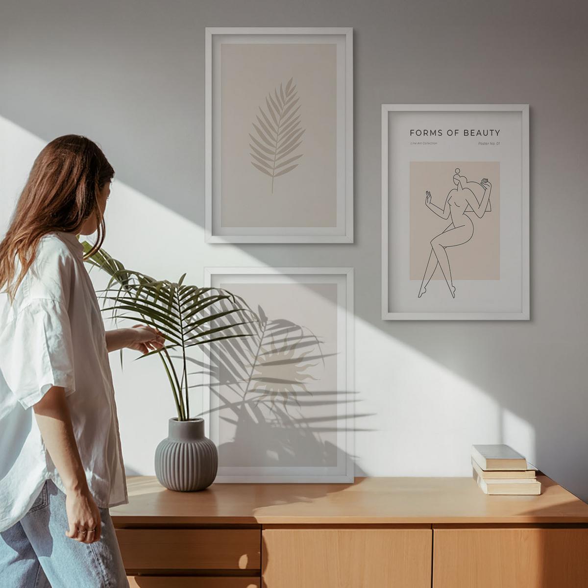 BILDER SET 3er Set - 40x60 cm Weißer Rahmen - Eine Sammlung minimalistischer Formen - Weiß, Kunststoff (40/60cm) - TULUP