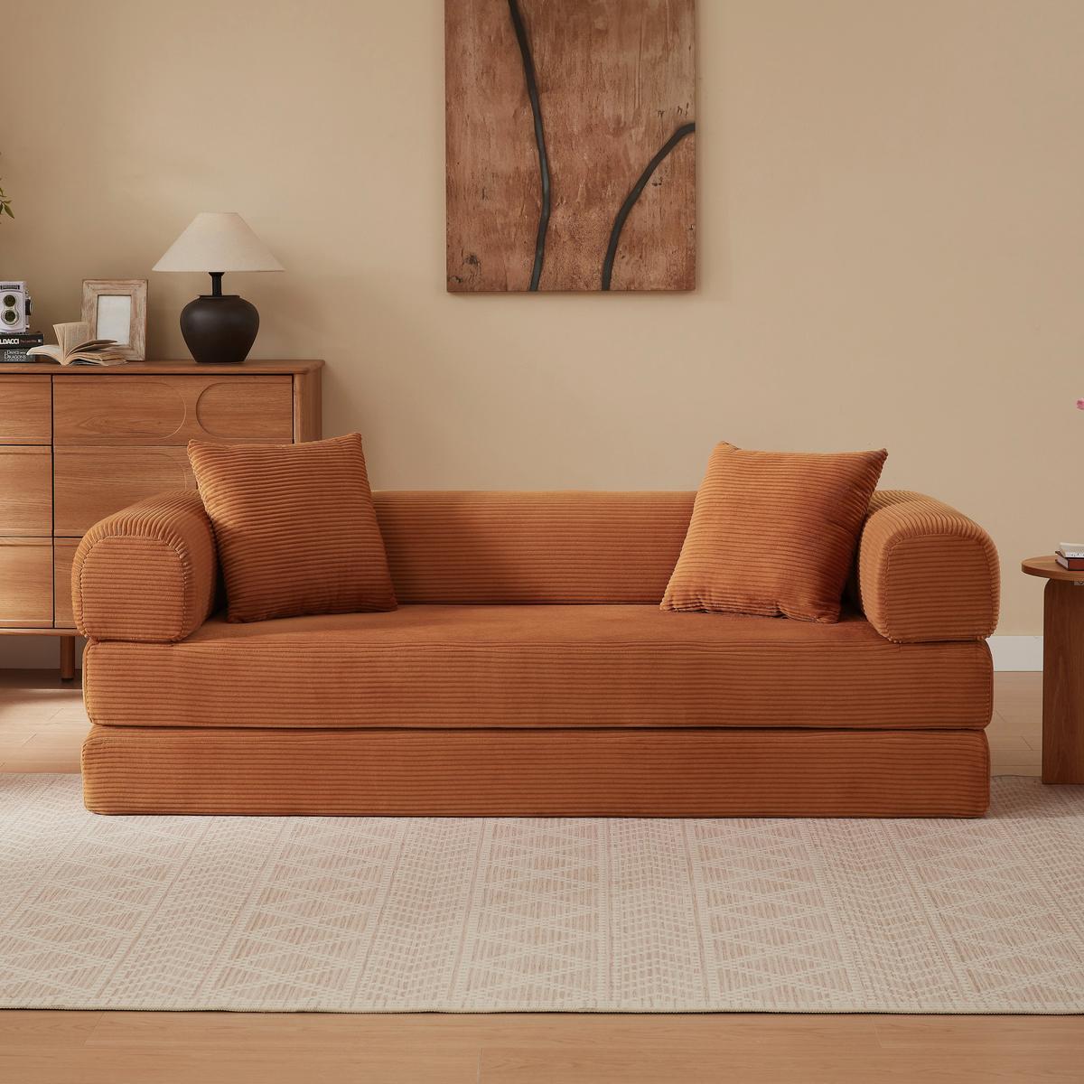 SCHLAFSOFA aus Cord in Terracotta 2-in-1 Funktion & zum Gästebett klappbar - Dunkelorange, Textil (89/59/195cm) - Urban Meuble