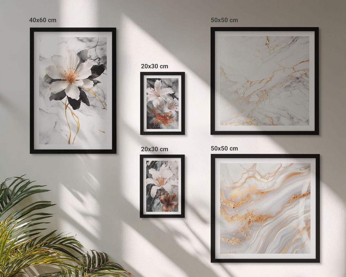BILDER SET 5er Set - 50x50 cm & 20x30 cm & 40x60 cm Schwarzer Rahmen - Bilder mit blau-goldenen Mustern - Schwarz, Kunststoff (40/60cm) - TULUP