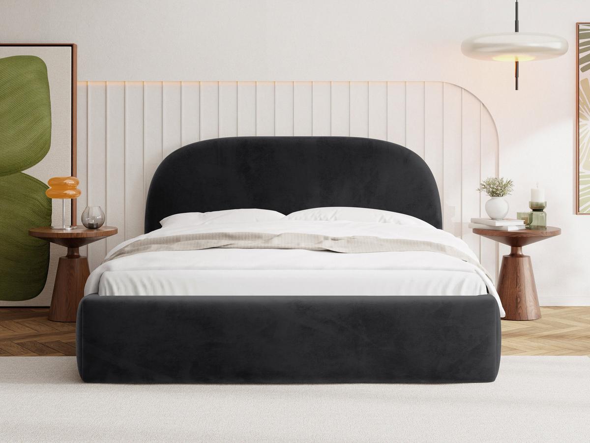 POLSTERBETT Puro mit Bettkasten, Schwarz Samt 140 x 200 cm – mit Metall-Lattenrost - Schwarz Hochglanz/Birkefarben, Kunststoff/Textil (140/200cm) - WFL GROUP