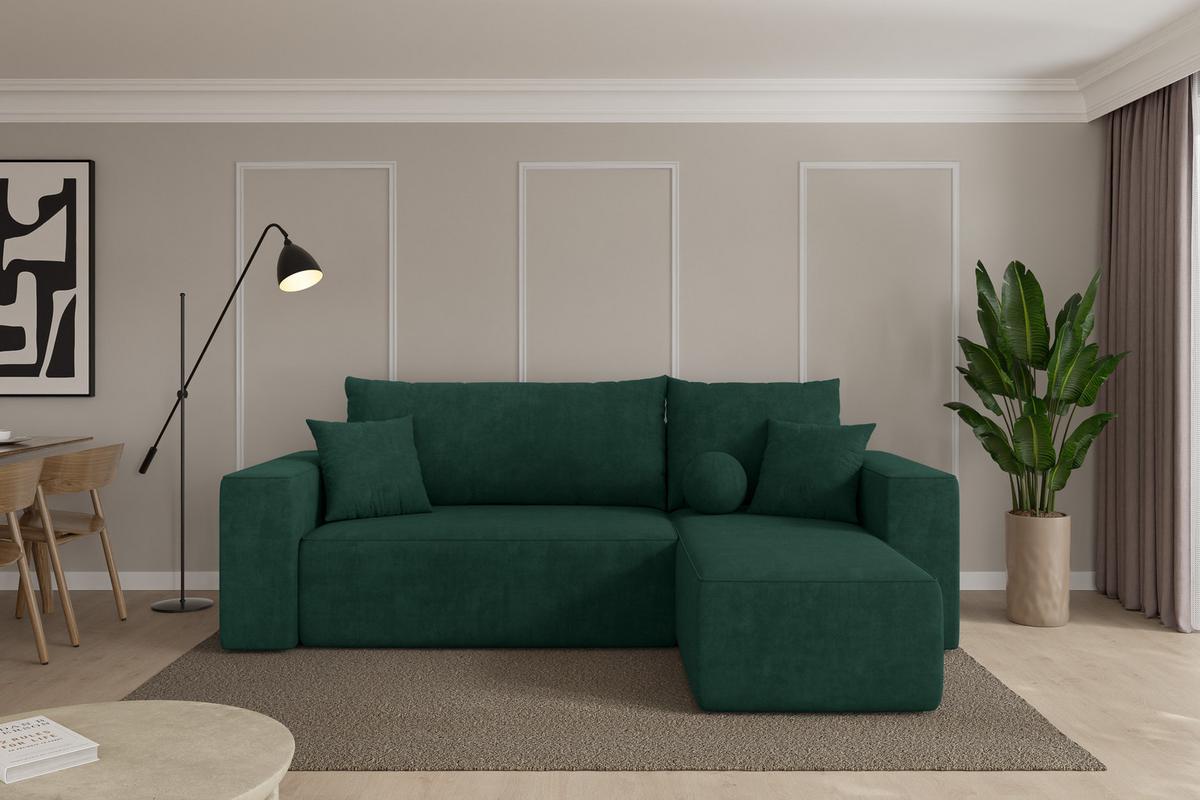ECKSOFA mit Schlaffunktion Ottomane Rechts SENO-L 249x139x85 Grün Velours - Schwarz/Grün, Holzwerkstoff/Kunststoff (249/139cm) - ALTDECOR