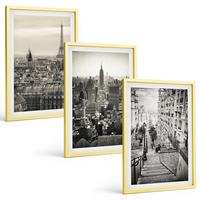 BILDER SET 3er Set - 40x60 cm Goldrahmen - Aussicht Paris New York Treppen - Goldfarben, Kunststoff (40/60cm) - TULUP