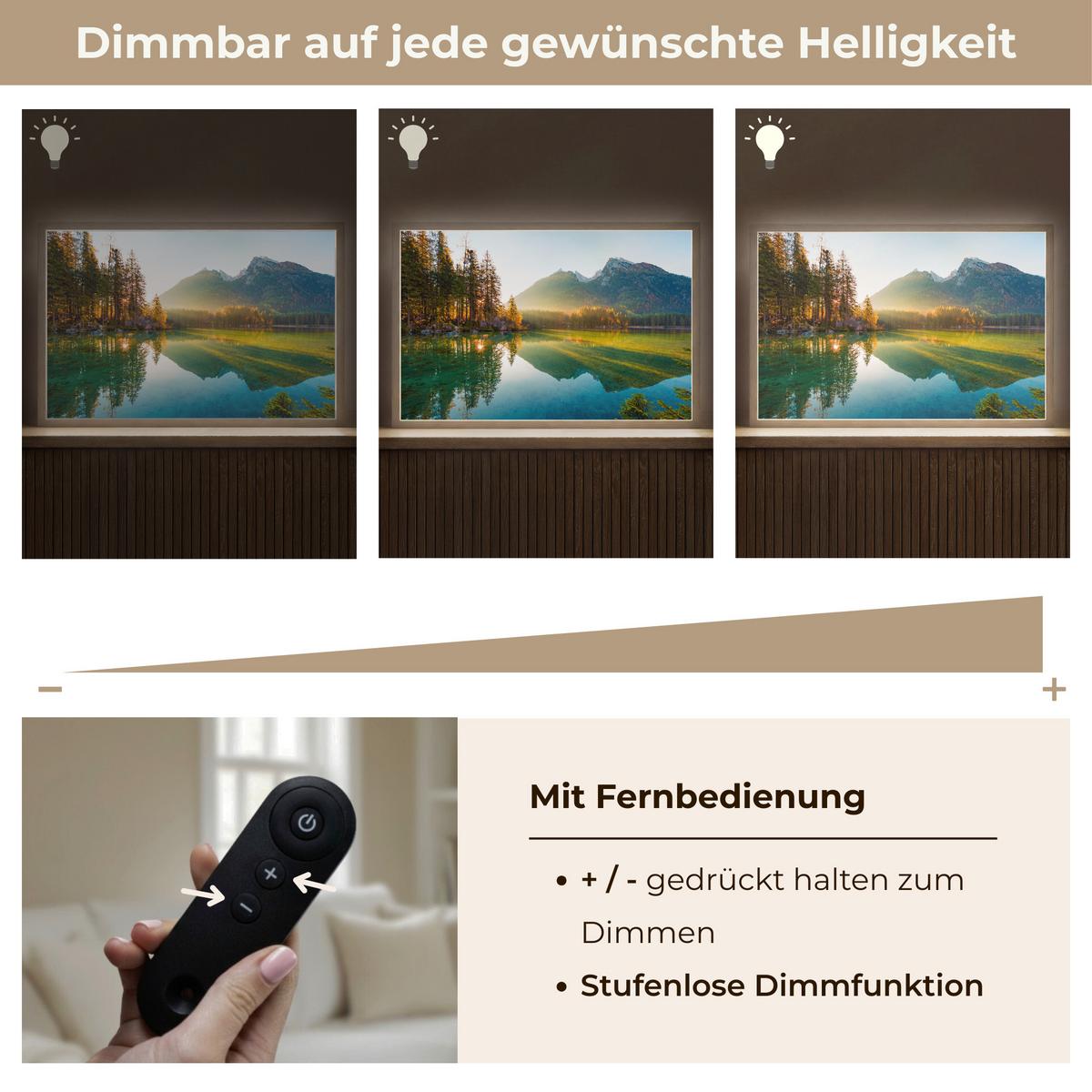 WANDLEUCHTE MIT AKKU See - Wald - Berge - Natur - Sonne - Landschaft 60x40 cm - Grün, Holzwerkstoff (60/40/8cm) - OnlyWow
