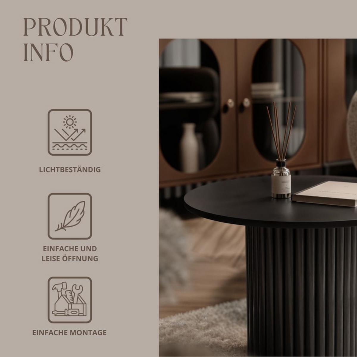 COUCHTISCH BARNEY mit geriffeltem Sockel, schwarz - Schwarz, Holzwerkstoff/Metall (60/60/38cm) - Idohome